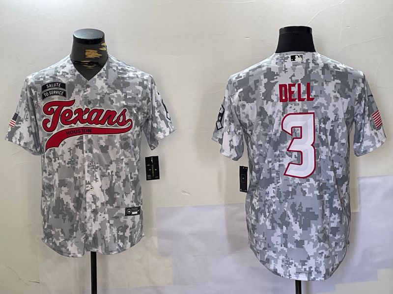 Men Houston Texans 3 Dell Nike Arctic Camo 2024 Salute to Service Limited NFL Jersey style 3